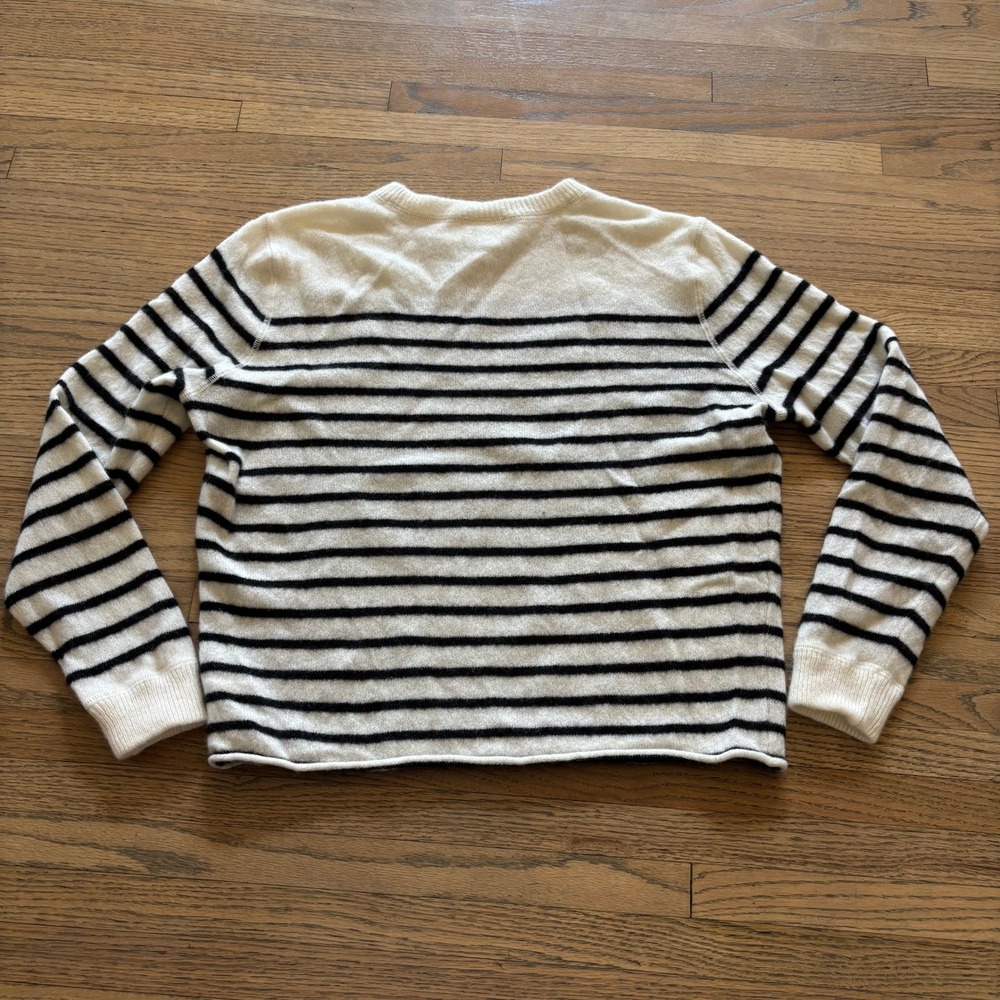 Reformation Cashmere Striped Sweater Small Cream Black Crewneck Long Sleeve - Picture 8 of 8